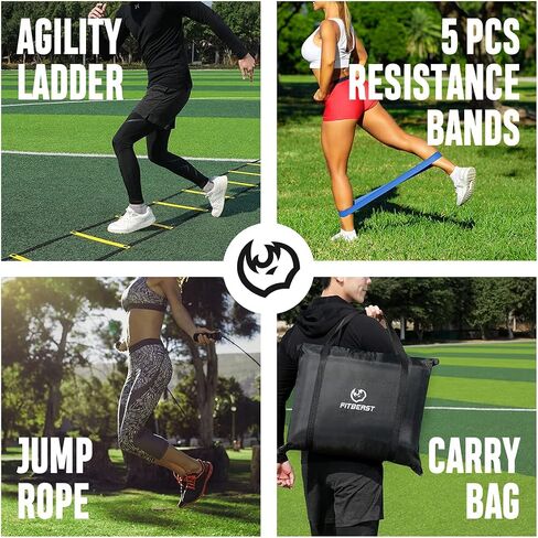 FitBeast Agility Ladder Agility Training Equipment | Includes Agility Ladder, 20 Cones, Resistance Rope, 4 Adjustable Hurdles, 5 Resistance Bands & Jump Rope, Agility Ladder Speed Training Equipment in Saudi Arabia