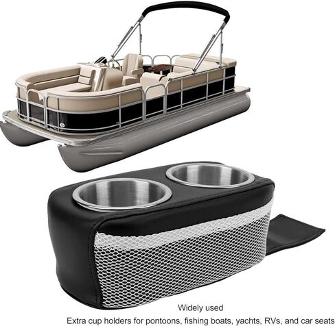 Asixxsix Pontoon Cup Holder, Pontoon Double Drink Holder with Stainless Steel Cup Holders, Portable Cup Beverage Holders for Pontoon Boat Sofa Yacht RV Car, Secure and Stable (Black) in Saudi Arabia