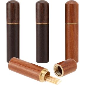 4 Pack Portable Wood Toothpick Holder Mini Toothpick box Pocket Toothpick Dispenser Wood Toothpick Case Bucket Carrying Case for Storage Toothpick Needle Bead Ear Pick Small Object Women Men