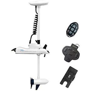 AQUOS White Haswing 12V55LBS 48inch Electric Bow Mount Trolling Motor with Remote Control, Wired Foot Control, Quick Release Bracket for Inflatable Boat Bass Boat Freshwater Saltwater Use