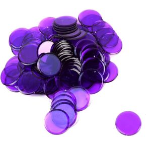 TG,LLC Treasure Gurus 100 Clear Purple 7/8" Plastic Bingo Chips Transparent Paper Hard Card Markers Set