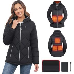 Vofuoti Heated Jacket for Women with Battery Pack Heated Coat Lightweight Electric Windproof Puffer Jacket with Hood