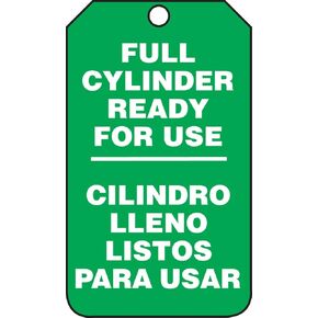 Accuform SBMGT203PTM RP-Plastic Cylinder Status Tag, Legend "Full Cylinder Ready for USE", 5.75" Length x 3.25" Width x 0.015" Thickness, White on Green (Pack of 5)