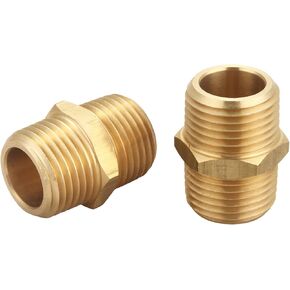 Brass Coupling 1/2 Inch NPT Female x 1/2 Inch NPT Female Hex Head Pipe Fitting, (Pack of 2), Compressor connector, fnpt to fnpt Coupler, Air Hose Adapter Brass Fittings