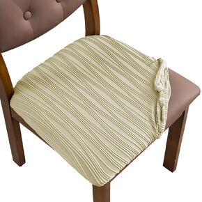 Stretch Jacquard Chair Seat Covers, Removable Washable Dining Chair Covers Anti-Dust Dining Room Chair Covers Seat Cushion Slipcovers (Beige, 4 PCS)