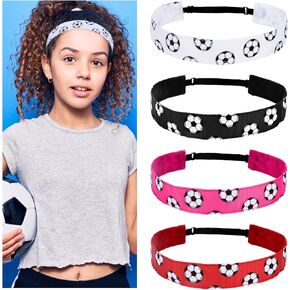 4Pcs Soccer Headbands Sport Headband for Boys and Girls Elastic Head Band Adjustable Football Hair Band Stretch Elastic Athletic Head Band Pack