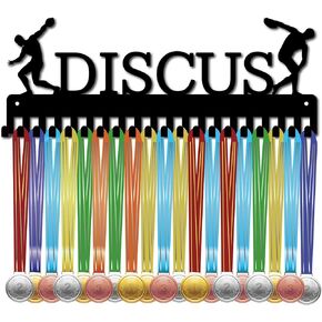 CREATCABIN Discus Medal Hanger Display Medal Holder Rack Sports Metal Hanging Athlete Awards Iron Wall Mount Decor Hanging with 20 Hooks for Home Badge Fence Running Black 15.7 x 6 Inch