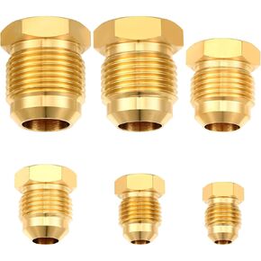 6 Pcs Brass Flare Plug 6 Sizes Set 1/4" 5/16" 3/8" 1/2" 5/8" 3/4" Tube Od Sae 45 Degree Flare Tube Fitting Seal Plugs Brass Plugs Fitting Assortment