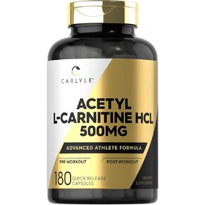 Carlyle Acetyl L-Carnitine HCL | 500mg | 180 Count | Non- GMO and Gluten Free Supplement