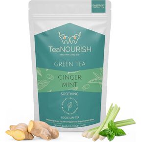 TeaNOURISH Ginger Mint Green Tea | Relaxing & Calming | Premium Darjeeling Loose Leaf | Immune Support Tea for Daily Wellness | 50 Cups Hot Tea or Iced Tea - 3.53oz/100g in Saudi Arabia