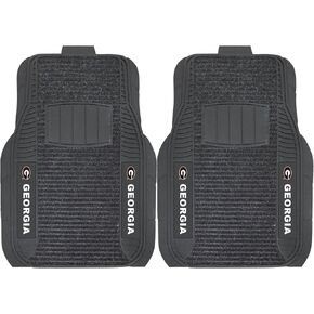 FANMATS 13493 Georgia Bulldogs 2-Piece Deluxe Car Mat Set, Vinyl Trim and Colored Team Logo, Dual Rib Charcoal Carpet, Trimmable Edges, Black, 21" x 27"