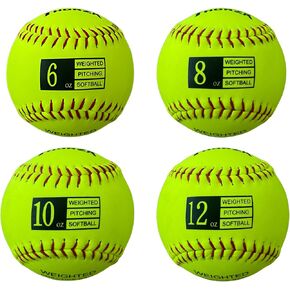 Weighted Practice Softballs for Throwing, Set of 4, 6oz to 12oz, Help Increase Pitch Velocity