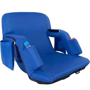 مقعد استاد قابل للطي مع دعم خلفي قابل للتعديل - كراسي مبيض عادية مقاس 21 بوصة مع مساند للذراعين، حشوة سميكة - كراسي تخييم ذات وسادة استاد، 6 جيوب، أزرق in Kuwait