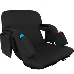 Folding Stadium Seat with Adjustable Back Support - Regular 21'' Bleacher Chairs w/Armrests, Thick Padding - Stadium Cushion Camping Chairs, 6 Pockets, Blue