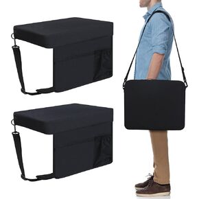 2 Pack Stadium Seat Cushions，Portable and Extra Thick Stadium Cushion，Bleacher Seat Cushion，with Shoulder Strap and Cup Holder for Sporting Travel Hiking Fishing Camping
