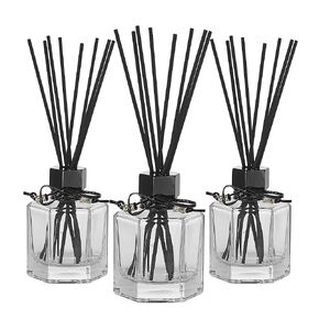 Whole HOUSEWARES | Diffuser with Sticks Set of 3 4oz | Empty Refillable Glass Aromatherapy Diffuser Bottles with Leather Cord and 24pcs Black Fiber Sticks | Reed Diffuser Bottle for Essential Oils