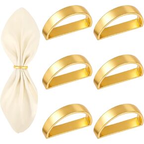 6PCS Thanksgiving Napkin Rings Gold Stainless Steel Matte Fall Christmas Napkin Ring Holders, Modern Serviette Buckles Metallic Adornment for Dinner Table Decor, Wedding, Banquet, Party, Easter