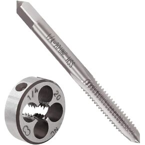 2pcs 3/8"-16 UNC Tap and Die Set, 3/8 x 16 UNC HSS Threading Tap Die Set, Straight Flute Machine Tap Alloy Tool Steel Round Thread Die Right Hand, Screw Tapping Threading Tool