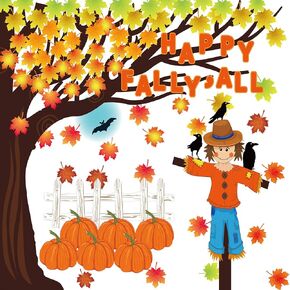 Zonon 128 Pcs Happy Fall Y'all Classroom Tree Bulletin Board Set Woodland Whimsy Autumn Fall Seasonal Trees for Bulletin Board Maple Leaves Scarecrow Cutout for Thanksgiving Chalkboard Wall