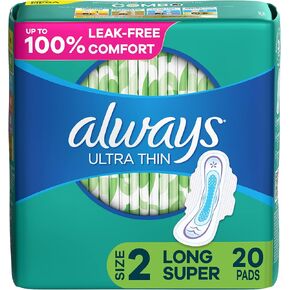 Always Ultra Thin Daytime Regular Pads with Wings - Size 2, Unscented, 20 ct