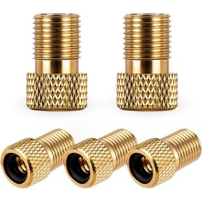Brass Presta Valve Adaptor, 5 PCS Metal Convert Presta to Schrader Bike Pump Adapter with Rubber Seal Rings, Inflate Tire Using Standard Pump or Air Compressor Mountain Bike Accessories