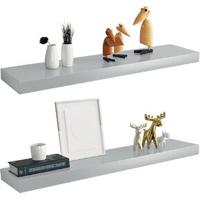 Premium Yellow Glossy Finish Floating Shelves for Wall, 17'', Bright Solid Wood Floating Shelves, Sleek Wall Shelf Set with Strong Hidden Brackets for Contemporary Home Decor, Heavy Duty, Set of 2