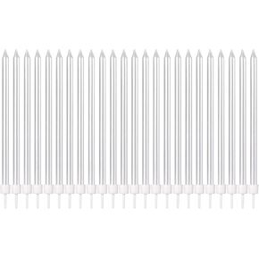 White Birthday Candles for Cake - Long Thin Metallic Candle for Birthday Parties, Wedding Decorations (24 Count, Pearl White)