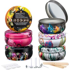 Opeshar Upgrade 6 Pieces 4oz Large Caliber Candle Tins, Empty Candle Jars, Round Container with Lids,Includes Pre-Cut Wicks, Wicks Stickers, Wicks Holder for DIY Candle Making