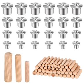 99 Pcs Woodworking Dowel Pin Set, Including 24 Pcs Dowel Centering Pins in 6/8/10/12 mm and 75 Pcs Wood Dowel Pins in 6/8/10 mm, Premium Dowel and Tenon Center Transfer Plugs Doweling Centering Pins