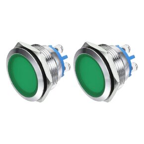 MECCANIXITY Indicator LED Light 110V 22mm M22 Panel Mount Metal Waterproof Signal Lamp with O Ring, Green Pack of 2