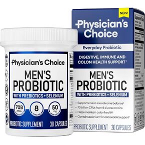 Physician's Choice Probiotics for Men - 70 Billion CFU - 8 Strains - w/Selenium & Organic Prebiotics - Supports Digestive Health, Microbiome, Colon, & Immune Health - Advanced Men's Probiotic - 30ct