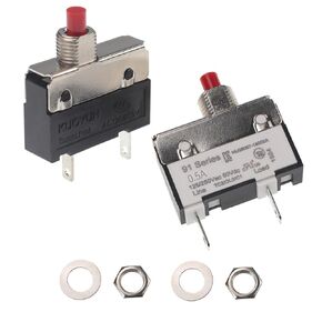 125/250V AC 50V DC Push Button Thermal Circuit Breaker 0.5 Amps, Overload Protection Quick Connect Terminals Manual Reset Switch for Motor Blender Upright Vacuum Cleaner Coffee Grinder 0.5A