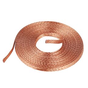 20FT Flat Copper Braid Cable, 5/16" Braided Copper Ground Strap, Bare Copper Braid Wire Ground Lead Bare Flexible Spiral Copper Flat Braid for grounding, bonding and Electrical Connections