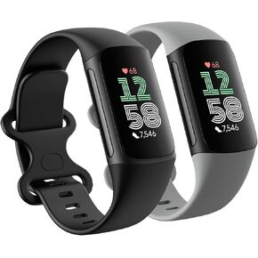 2 Pack Compatible with Fitbit Charge 5 Bands/Fitbit Charge 6 Bands for Women Men, Soft Breathable Sports Adjustable Replacement Wristbands for Women Men