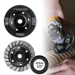 2 Pcs 75mm Diamond Concrete Surface Grinding Wheel for Polishing Diamond Turbo Cup Wheel Use Dry/Wet to Smooth for Concrete Granite Marble Masonry Brick Fits 3/8(10mm) Inch Arbor