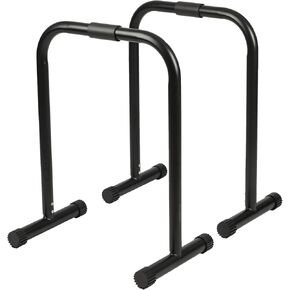 HolaHatha Dip Station Bar with Adjustable Foot and Non Slip Foot Covers for Home Gym, Sports, and Strength Training Dip Stands, Black