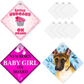 10 Pack 5.5" x 5.5" Sublimation Blanks Suction Cup Car Window Sign, Metal Signs Blanks Removable Car Safety Warning Signs for Heat Thermal Transfer DIY Picture and Custom Design Work