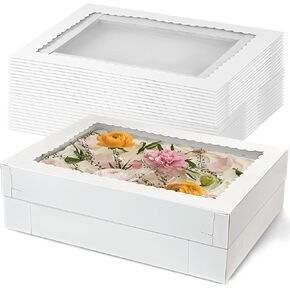 MUMULULU 12 PCS 14x10x4 Inch Cake Boxes with Window White Bakery Boxes Large Treat Box for Donuts Cookies Dessert Cupcakes Pastry Baking Pie Packaging