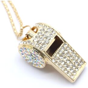Whistle, Metal Crystal Rhinestone Whistle with Keychain, Bling Whistle, Loud Crisp Sound Whistles for Coach, Referee, Basketball, Lifeguard (Gold)