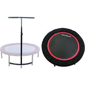 LEAPS & REBOUNDS 40" Adjustable Stability Bar Attachment with 40" Mini Fitness Trampoline and Home Gym Rebounder for Cardio Exercises, Red