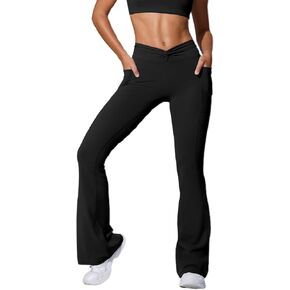 Yoga Pants Women Twist High Waisted Flare Leggings Tummy Control Wide Leg Casual Workout Pants