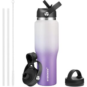 HYDROWION 40 oz Insulated Water Bottle, Car Water Bottle Holder - Double Wall Vacuum Insulated Travel Bottle with Straw Lid, Spout Lid and Flex Cap - Cold for 24H, Hot for 12H, Black - Grey in Saudi Arabia