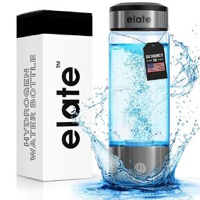 Elate Hydrogen Water Bottle - 14oz Portable Borosilicate Glass Hydrogen Water Ionizer Generator - SPE PEM Technology - Generates Hydrogenated Rich Infused Drinking Water 1600ppb in 3 Minutes (Silver)