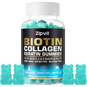Biotin Collagen Gummies – Hair Skin and Nails Vitamins for Women & Men – Hair Growth Vitamins: B1, B2, B3, B6, B7, Collagen, Keratin, Vitamin A & D – Hair Growth Supplement – 60 Gummy Bears