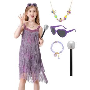 5PCS Kids Sequin Fringe Dress Sparkling Tassel Sleeveless Latin Dance Dress Salsa Dancewear Dancer Outfits for Girls