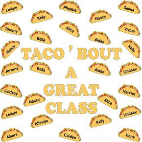 Taco' Bout a Great Class Cutout with 48 Pcs Taco Cutouts, Mexican Fiesta Cutouts Mexican Party Cutouts Cinco De Mayo Fiesta Party Decorations for Mexican Themed Party Decorations School Decor Supplies
