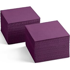 Disposable Linen-Feel Cocktail Napkins, 200-Pack 5" x 5" AMETHYST Paper Beverage Napkins For Bar, Restaurant And Café, Dessert Napkins For Party, Wedding Or Event