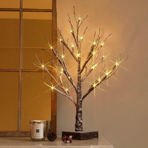 Hairui Lighted Tabletop Black Glittered Spooky Tree with Orange Lights 24 LED 18 Inches for Halloween Witch Decoration Battery Operated or USB Plug in Indoor Use