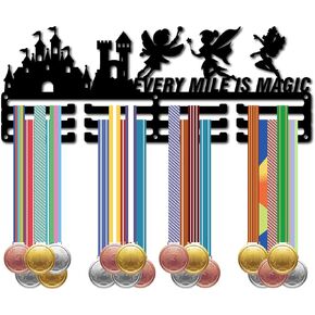 CREATCABIN Medal Hanger Display Medal Holder Rack Angel Fairy Castle Sports Metal Hanging Athlete Awards Wall Mount Decor Over 60+ Medals for Competition Ribbon Medal 15.7x5.9Inch-Every Mile is Magic