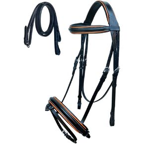CHALLENGER Horse English All-Purpose Trail Black Leather Padded Bridle Reins Flash 803AX09